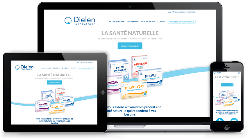Interface et conception responsive du site internet du Laboratoire Dielen, créé en 2016