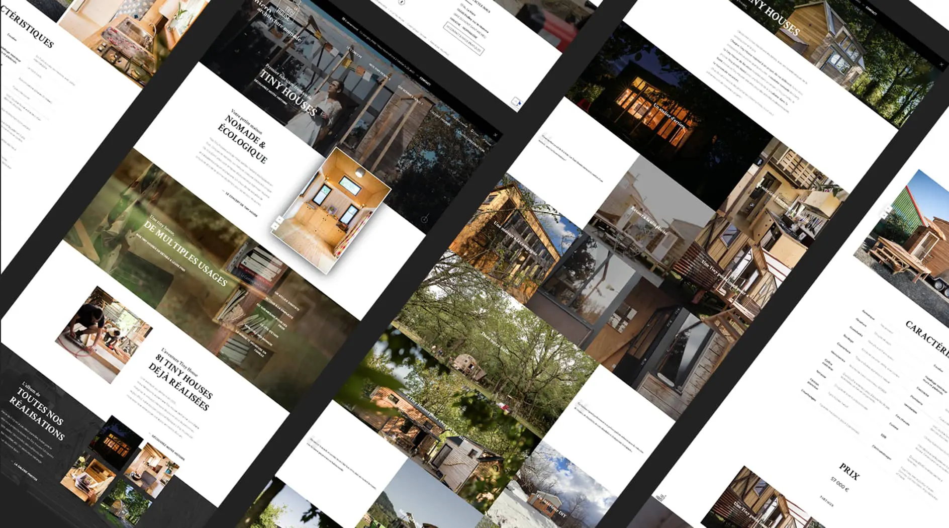 Ensemble d'écrans présentant des maquettes de pages du site de la Tiny House réalisé en 2019 par l'Agence Highfive