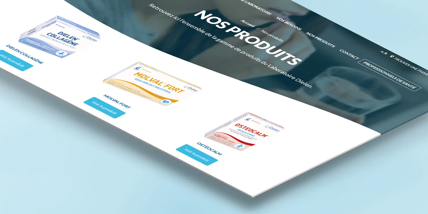 Catalogue des produits proposés par le Laboratoire Dielen sur son site internet, créé en 2016
