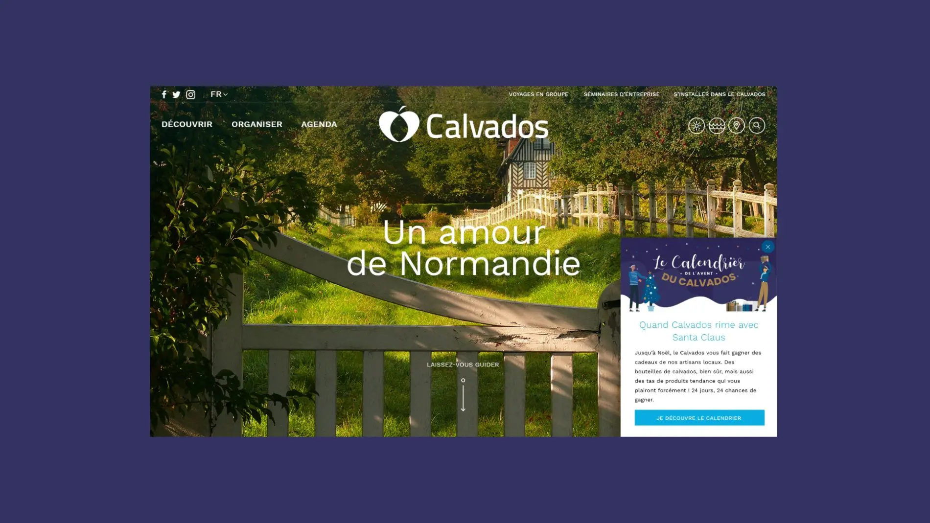 Mise en avant Push sur le site internet de calvados attractivité pour le calendrier de l'avent 2020