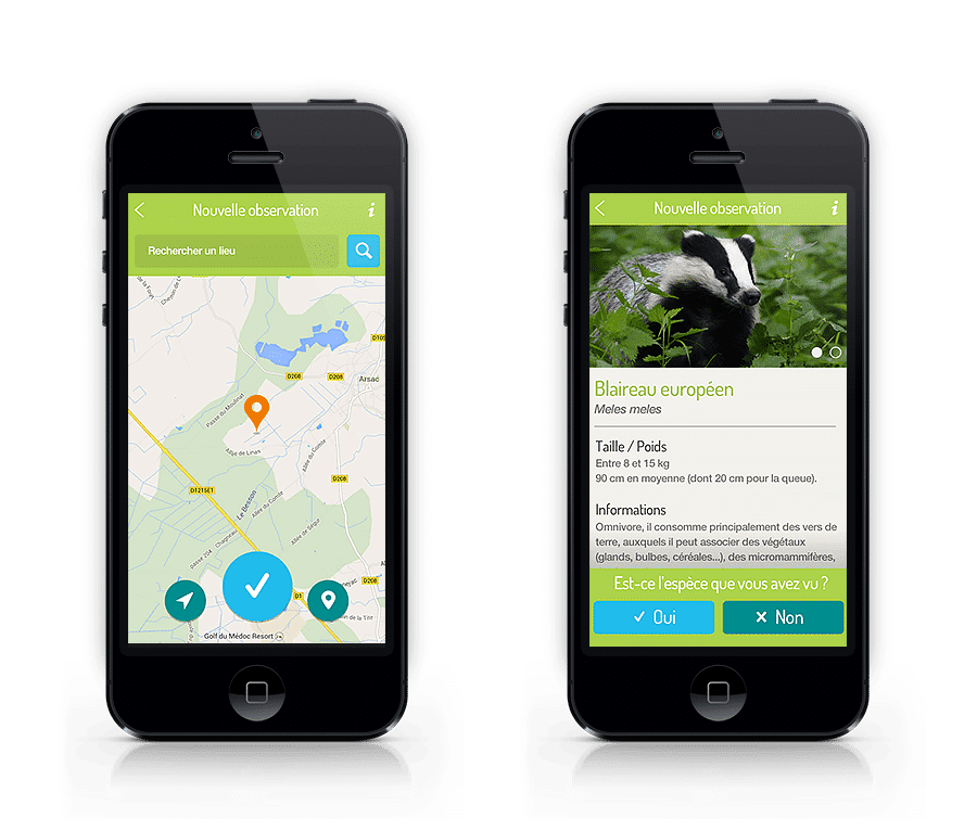 Exemples d'écrans présentant des fonctionnalités de l'application Mamroute, une application créée pour le GMN en 2015