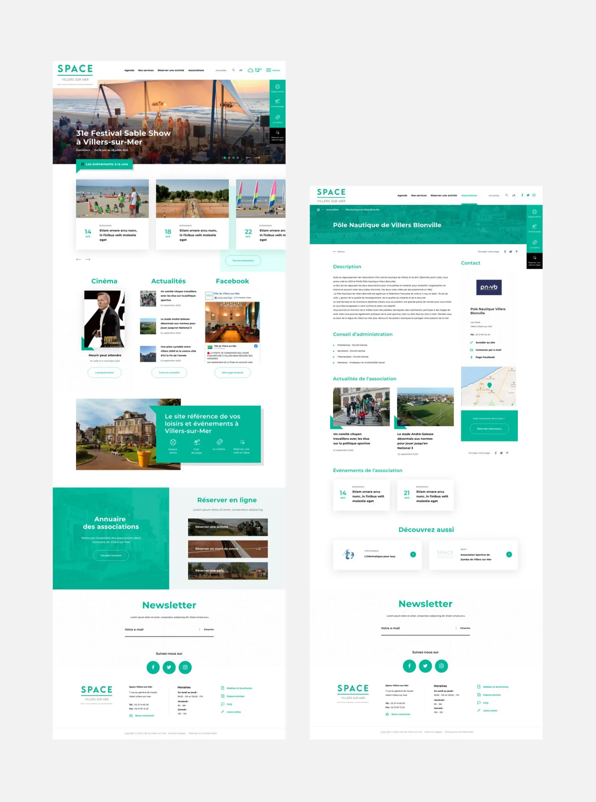 Ensemble de pages présentant le site internet de l'EPIC Space à Villers, créé en 2021 sur Wordpress