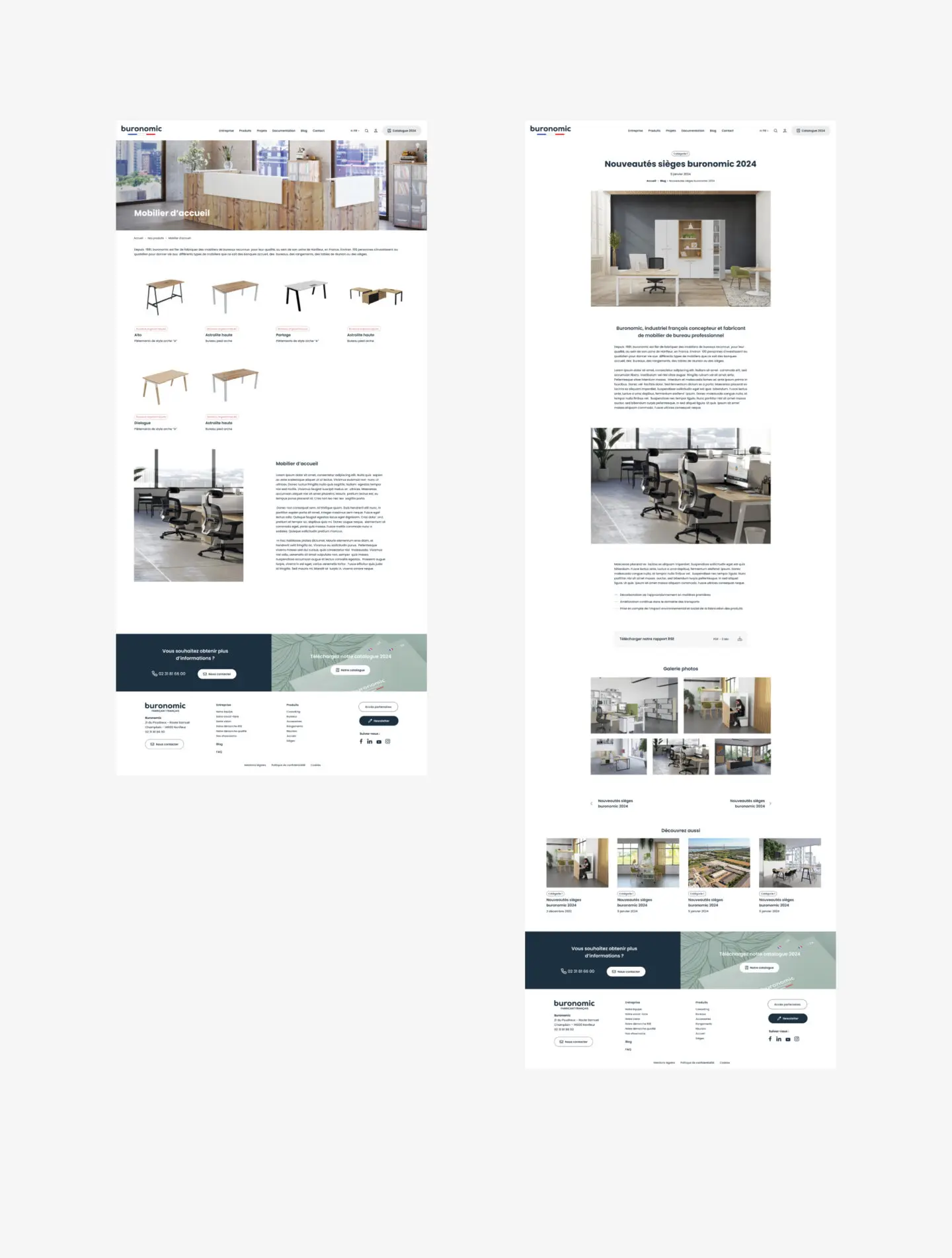 Catalogue produit sur le site internet de l'entreprise Buronomic, fabricant de mobilier de bureau Français. Un site internet réalisé par l'agence web Highfive à Caen