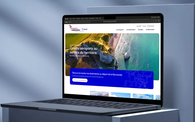 Interface du portail web des aéroports de Normandie réalisé par Highfive